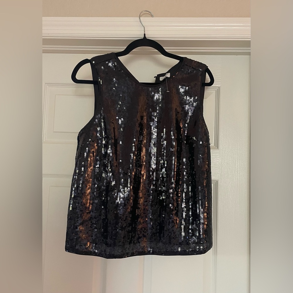 ELEGANT BLACK SEQUINED J CREW TOP MEDIUM RETAIL $228